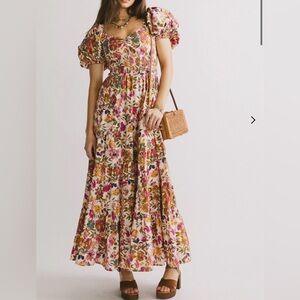 Floral Puff-Sleeve Maxi Dress